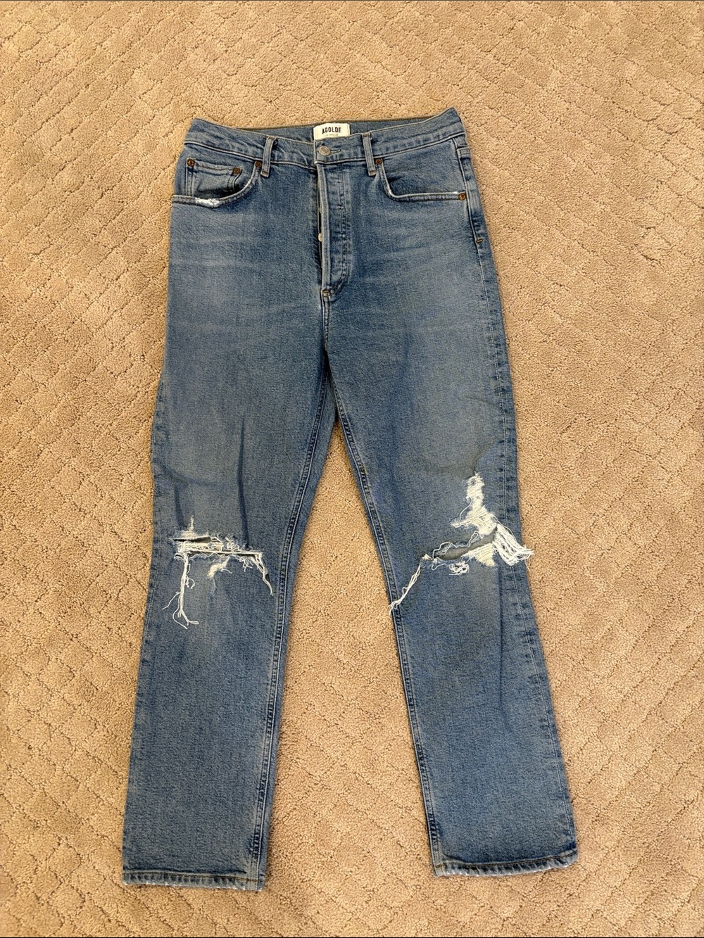 Agolde Women's Blue Distressed Straight Jeans